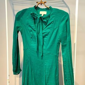 MOULINETTE SOEURS | Women's Emerald A-Line Midi Dress with Front Tie Bow, Size 0